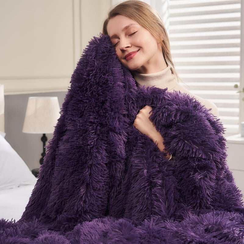 GONAAP Fuzzy Faux Fur Throw Blanket Twin Size Purple Super Soft Cozy Plush Fuzzy Shaggy Blanket for Couch Sofa Bed (Purple, Twin(60"x80")) - Image 3